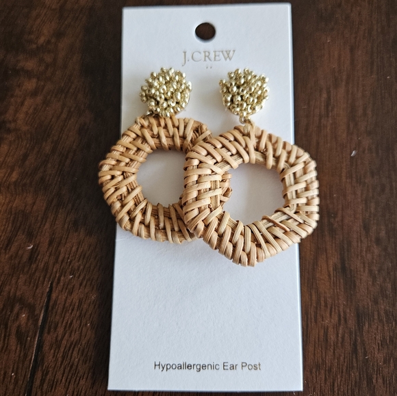 J.Crew beaded rattan earrings, gold/ tan - Picture 3 of 6